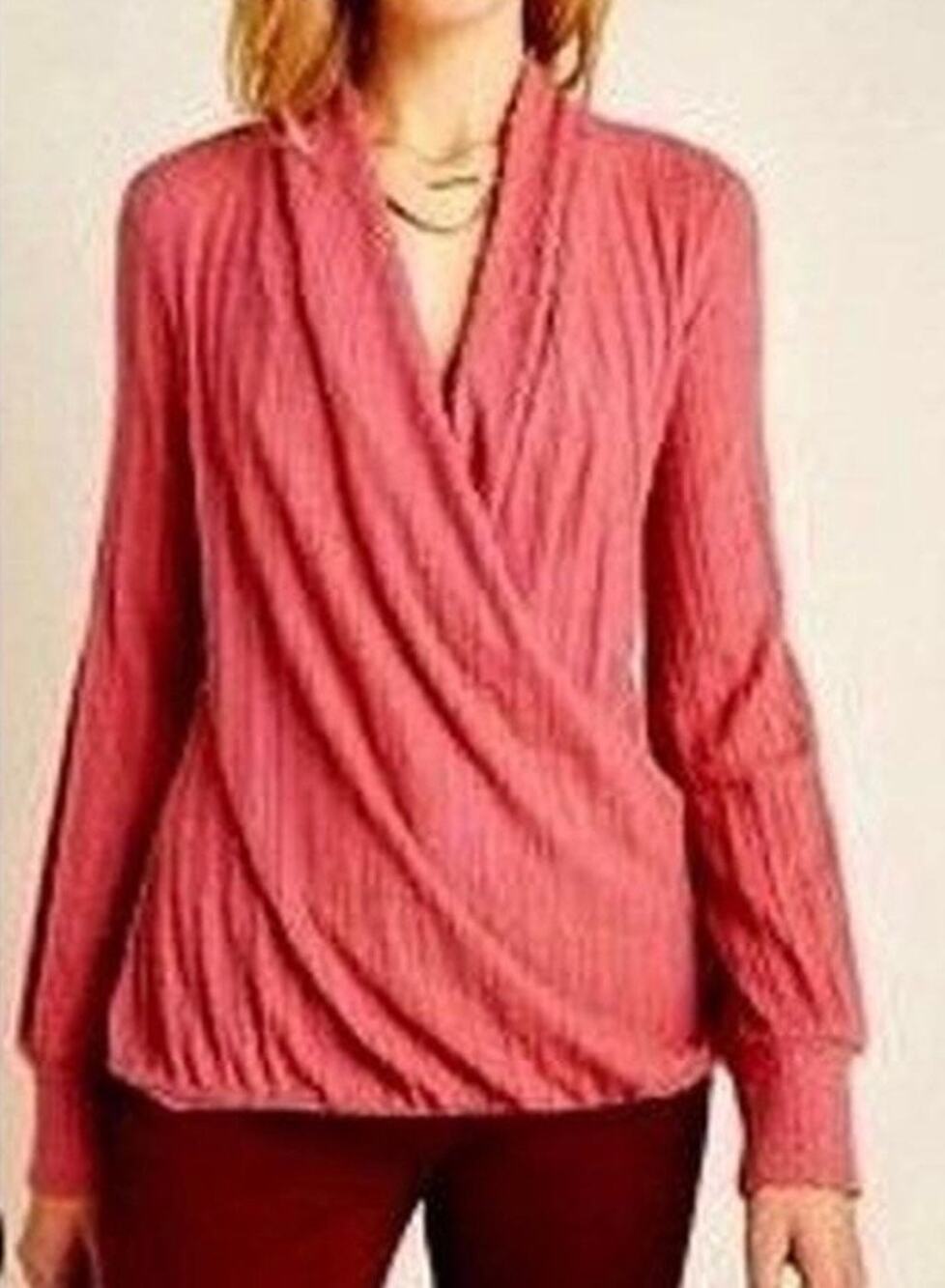 Mauve Wrap Sweater Rose Pink Waffle Knit Thermal Long Sleeve Anthropologie Small
